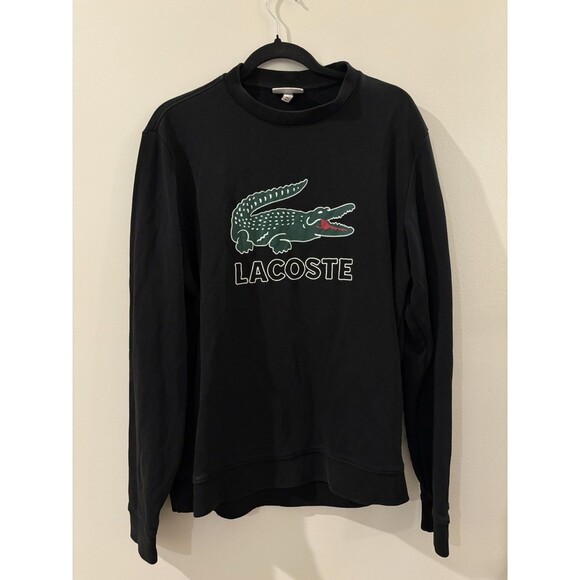 Lacoste Crew Sweatshirt Big Crocodile Logo Graphic Black Men’s Size Large - Picture 1 of 5